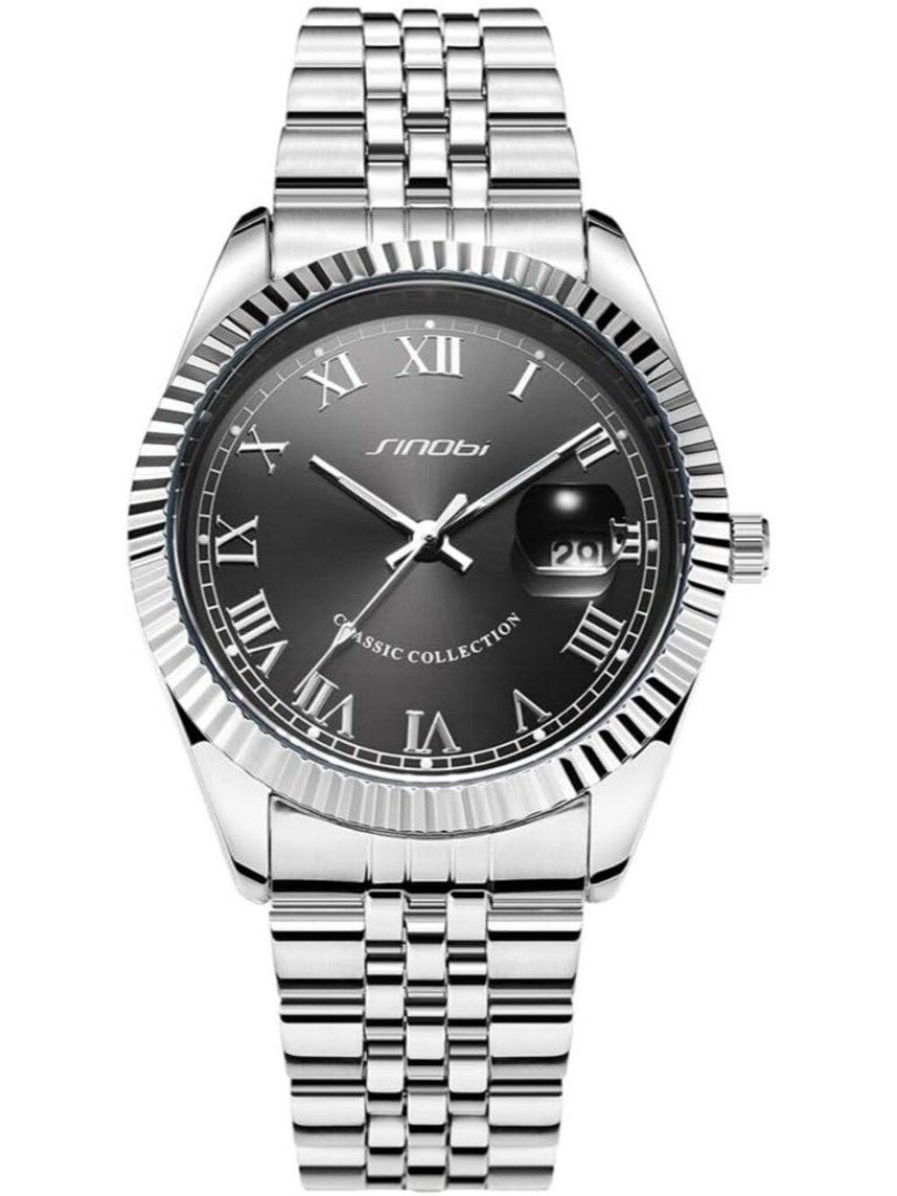 Men Silver-Grey Luminous Hand Calendar Date Quartz Stainless Steel Classic Watch